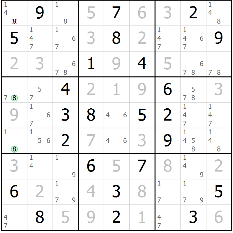 Position des candidats pour la solution de la Gr 23 page 26 du magazine de sudoku Virtuose n° 118
