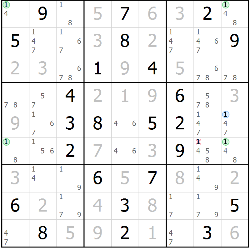Position des candidats pour la solution de la Gr 23 page 26 du magazine de sudoku Virtuose n° 118