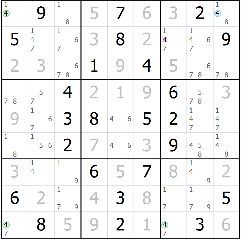 Position des candidats pour la solution de la Gr 23 page 26 du magazine de sudoku Virtuose n° 118