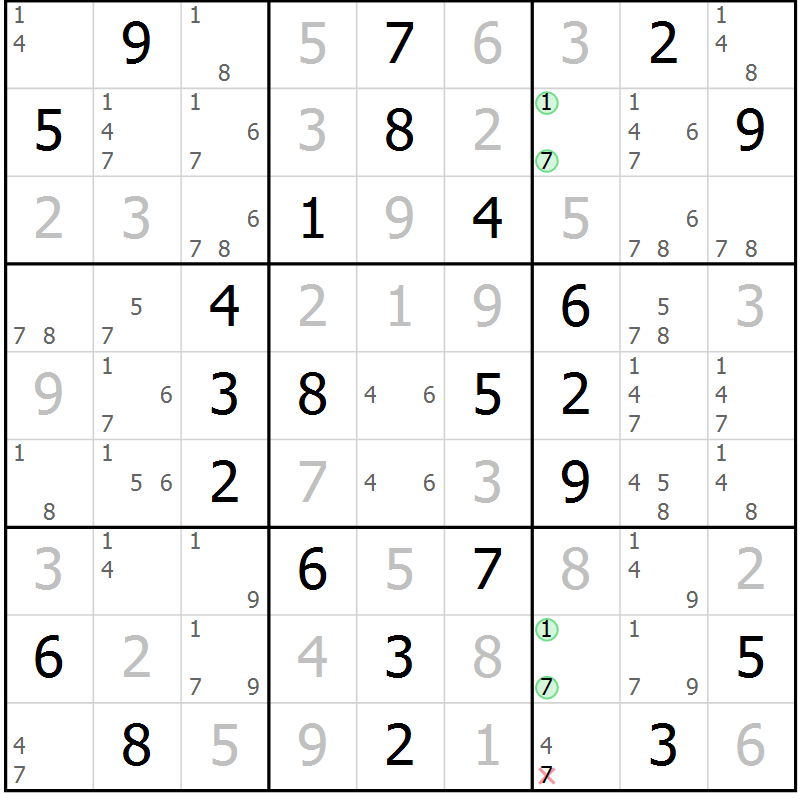 Position des candidats pour la solution de la Gr 23 page 26 du magazine de sudoku Virtuose n° 118