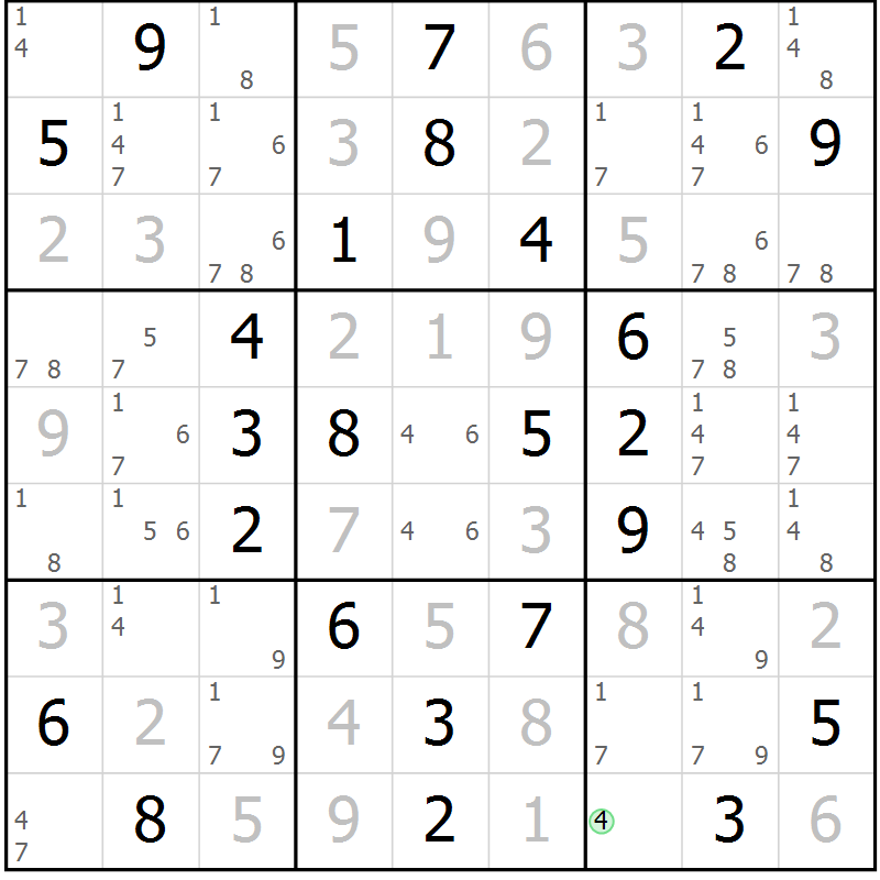 Position des candidats pour la solution de la Gr 23 page 26 du magazine de sudoku Virtuose n° 118