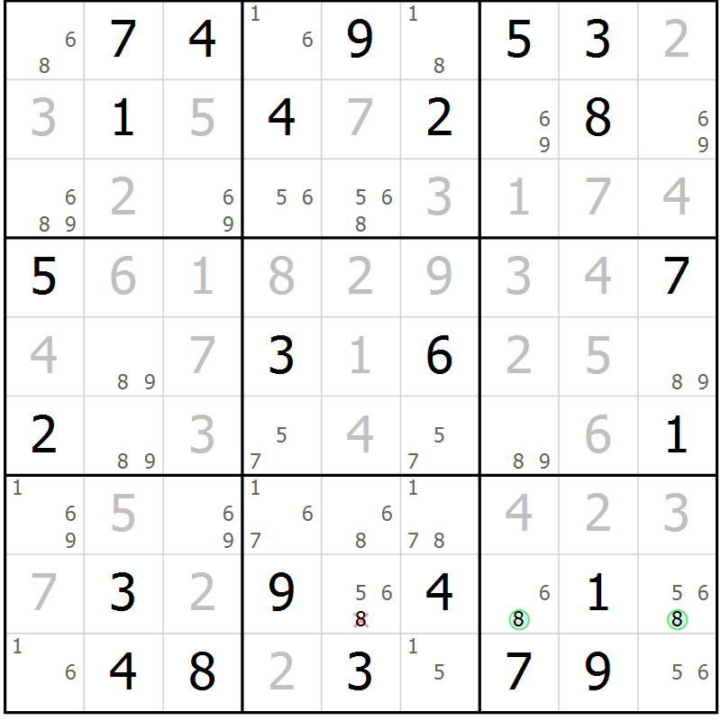 Position des candidats pour la solution de la Gr 24 page 27 du magazine de sudoku Virtuose n° 118
