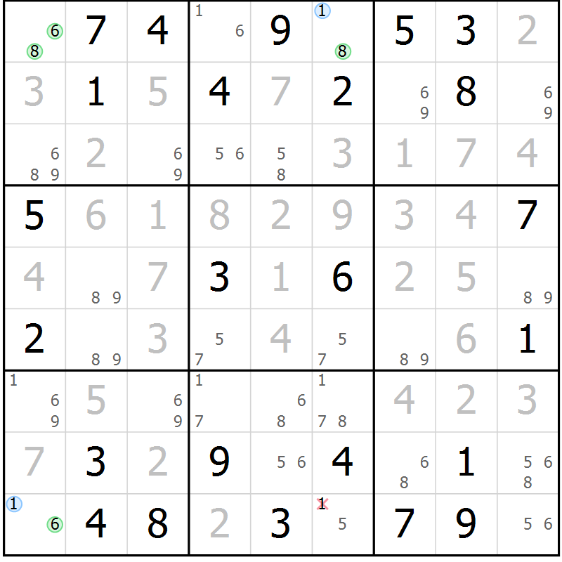 Position des candidats pour la solution de la Gr 24 page 27 du magazine de sudoku Virtuose n° 118