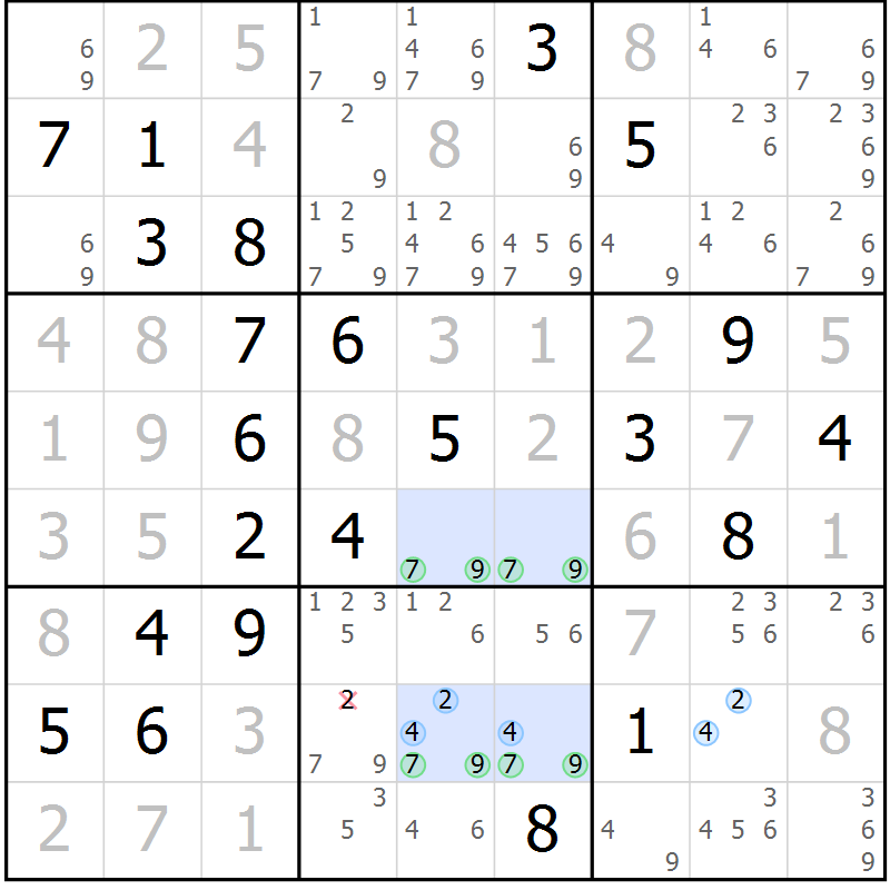 Position des candidats pour la solution de la Gr 25 page 28 du magazine de sudoku Virtuose n° 118
