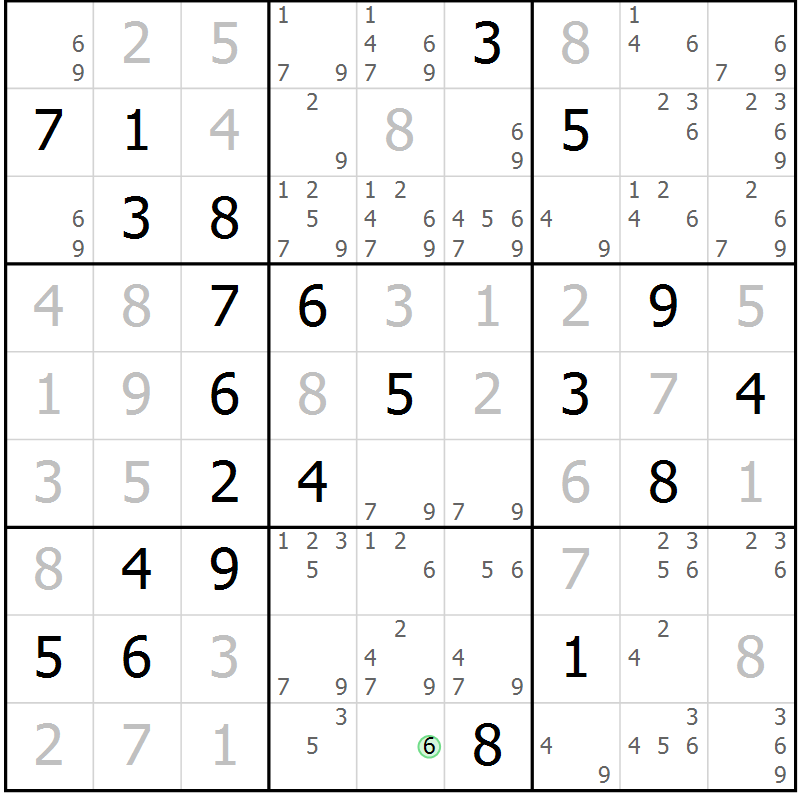 Position des candidats pour la solution de la Gr 25 page 28 du magazine de sudoku Virtuose n° 118