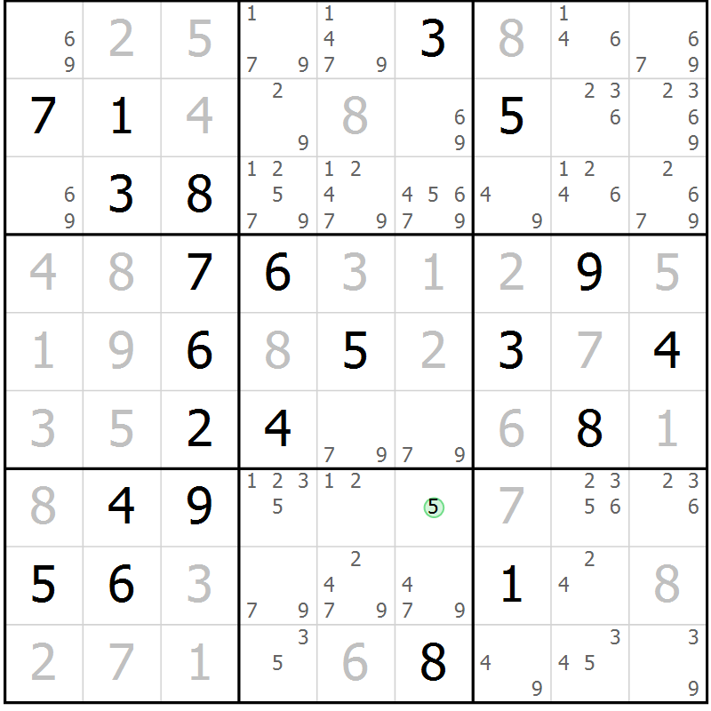 Position des candidats pour la solution de la Gr 25 page 28 du magazine de sudoku Virtuose n° 118
