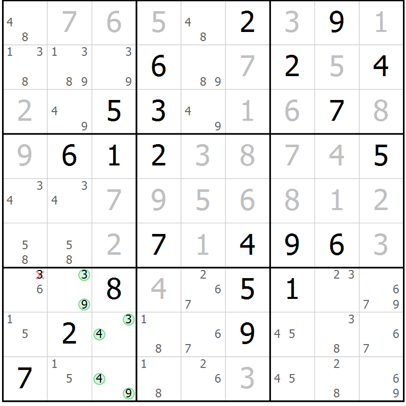 Position des candidats pour la solution de la Gr 26 page 29 du magazine de sudoku Virtuose n° 118