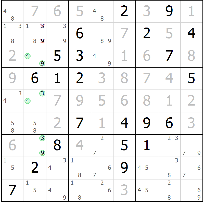 Position des candidats pour la solution de la Gr 26 page 29 du magazine de sudoku Virtuose n° 118