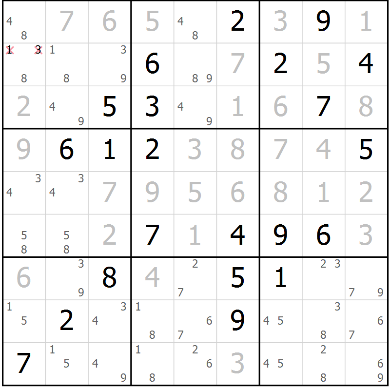 Position des candidats pour la solution de la Gr 26 page 29 du magazine de sudoku Virtuose n° 118
