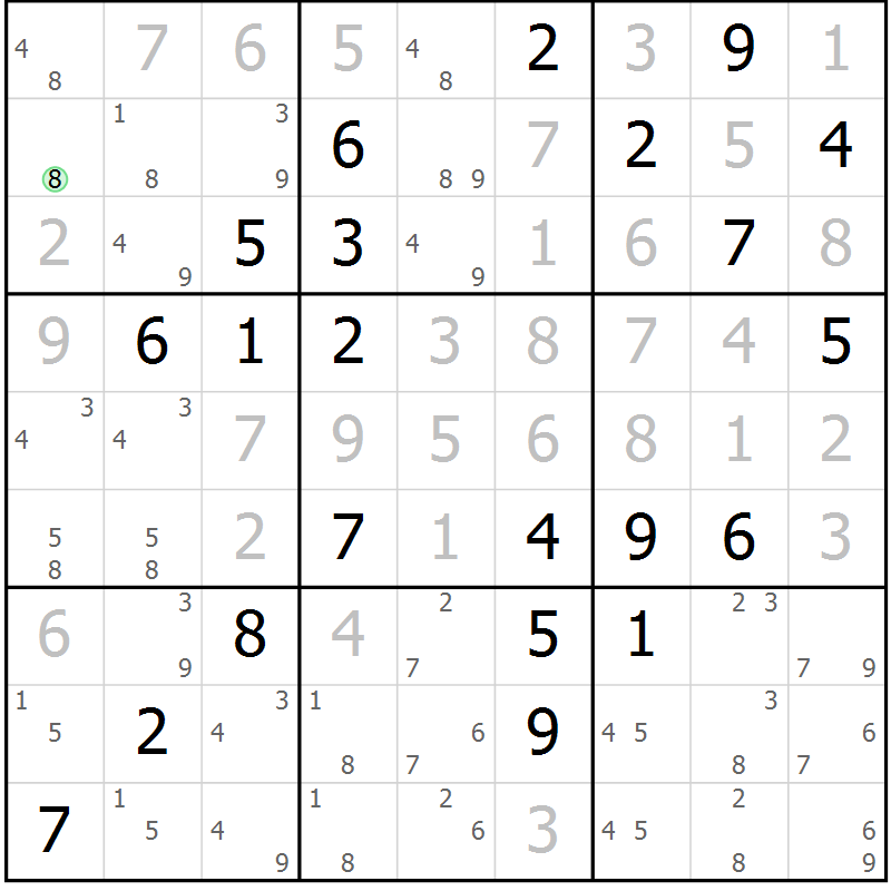 Position des candidats pour la solution de la Gr 26 page 29 du magazine de sudoku Virtuose n° 118