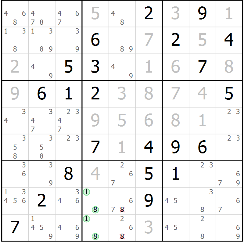 Position des candidats pour la solution de la Gr 26 page 29 du magazine de sudoku Virtuose n° 118
