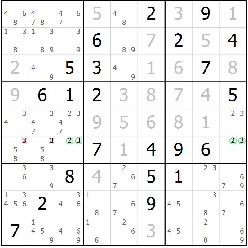 Position des candidats pour la solution de la Gr 26 page 29 du magazine de sudoku Virtuose n° 118