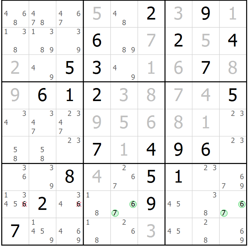 Position des candidats pour la solution de la Gr 26 page 29 du magazine de sudoku Virtuose n° 118