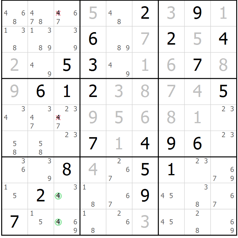 Position des candidats pour la solution de la Gr 26 page 29 du magazine de sudoku Virtuose n° 118