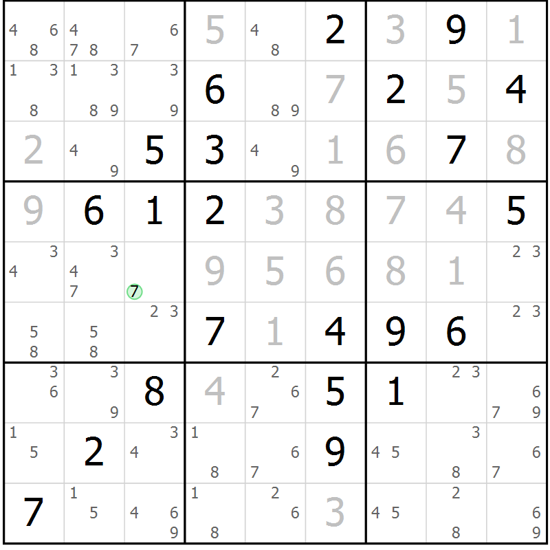 Position des candidats pour la solution de la Gr 26 page 29 du magazine de sudoku Virtuose n° 118