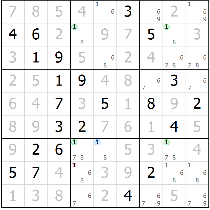 Position des candidats pour la solution de la Gr 27 page 30 du magazine de sudoku Virtuose n° 118