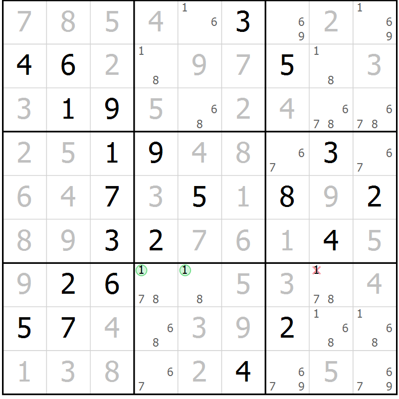 Position des candidats pour la solution de la Gr 27 page 30 du magazine de sudoku Virtuose n° 118
