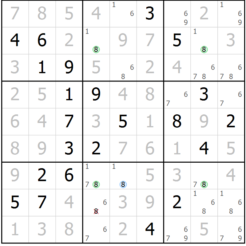 Position des candidats pour la solution de la Gr 27 page 30 du magazine de sudoku Virtuose n° 118