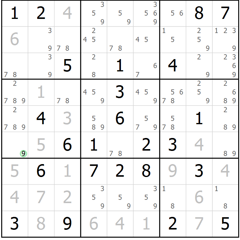 Position des candidats pour la solution de la Gr 28 page 31 du magazine de sudoku Virtuose n° 118