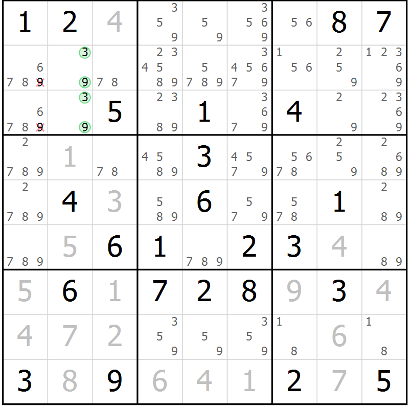 Position des candidats pour la solution de la Gr 28 page 31 du magazine de sudoku Virtuose n° 118