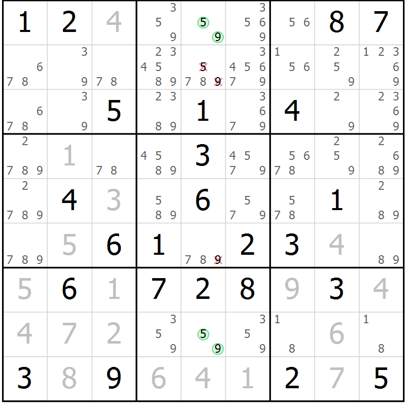 Position des candidats pour la solution de la Gr 28 page 31 du magazine de sudoku Virtuose n° 118