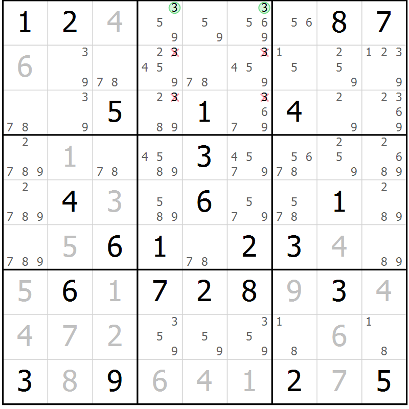 Position des candidats pour la solution de la Gr 28 page 31 du magazine de sudoku Virtuose n° 118