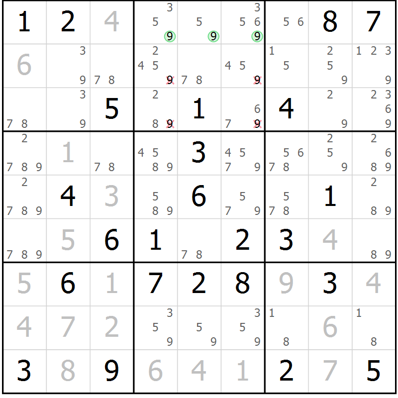 Position des candidats pour la solution de la Gr 28 page 31 du magazine de sudoku Virtuose n° 118