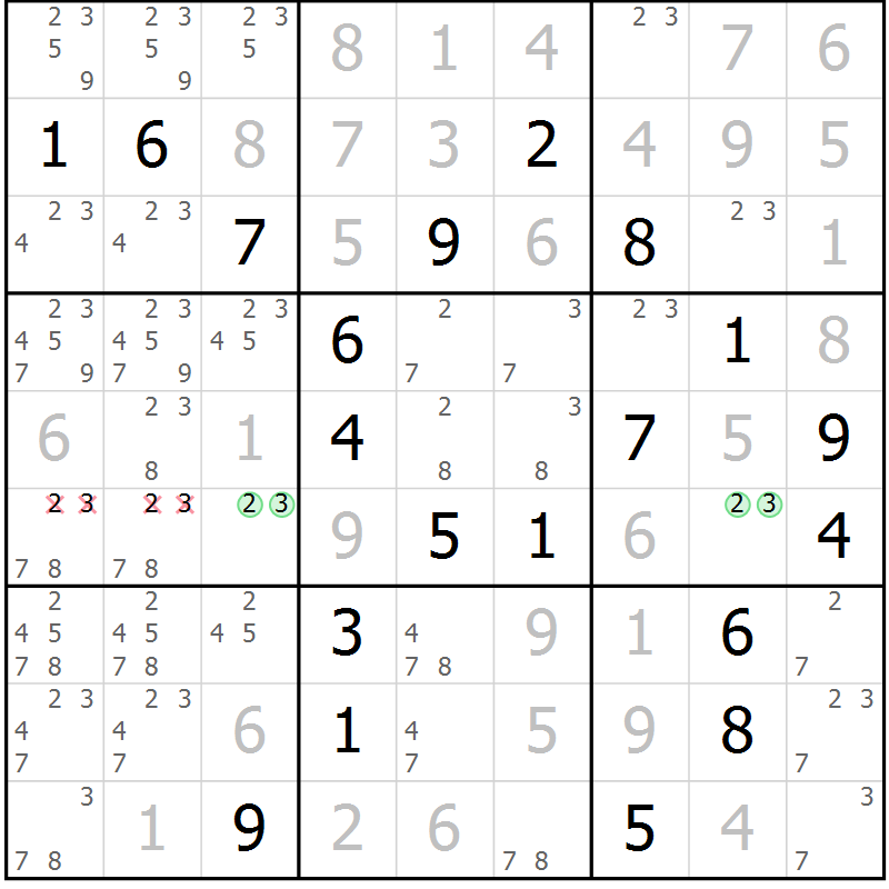 Position des candidats pour la solution de la Gr 29 page 32 du magazine de sudoku Virtuose n° 118