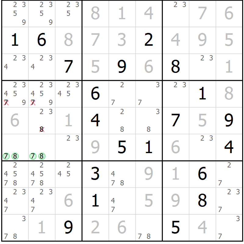 Position des candidats pour la solution de la Gr 29 page 32 du magazine de sudoku Virtuose n° 118