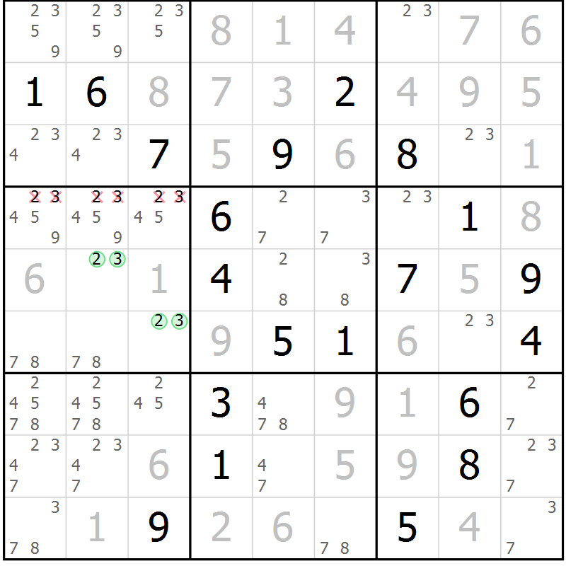Position des candidats pour la solution de la Gr 29 page 32 du magazine de sudoku Virtuose n° 118