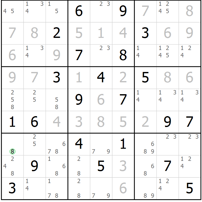 Position des candidats pour la solution de la Gr 3 page 6 du magazine de sudoku Virtuose n° 118