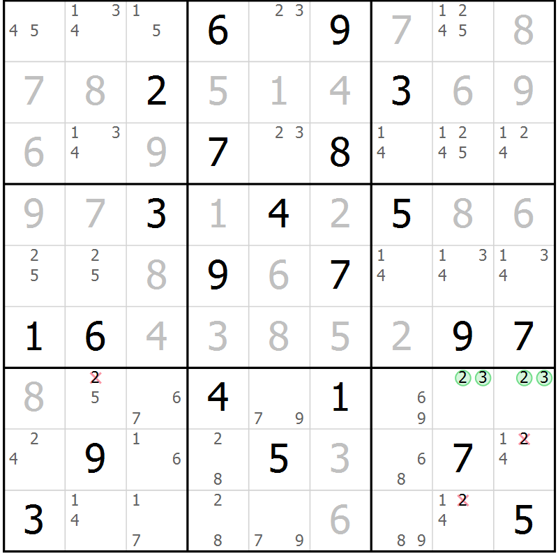Position des candidats pour la solution de la Gr 3 page 6 du magazine de sudoku Virtuose n° 118