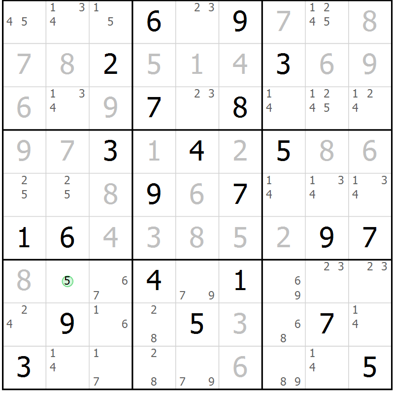 Position des candidats pour la solution de la Gr 3 page 6 du magazine de sudoku Virtuose n° 118