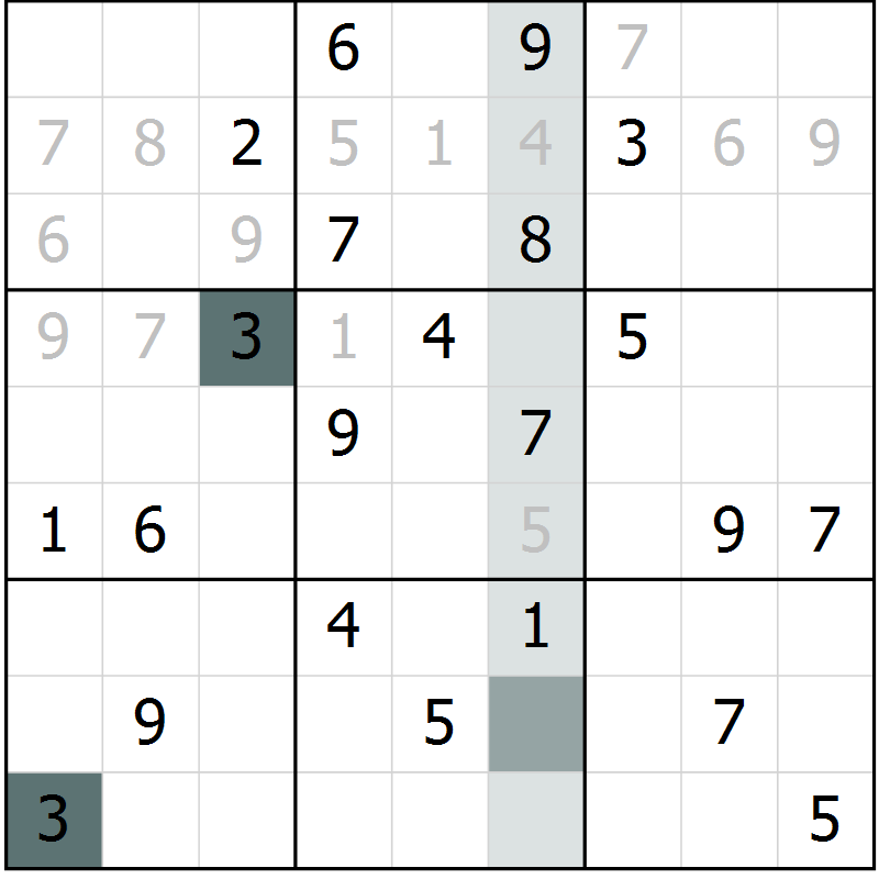Position des candidats pour la solution de la Gr 3 page 6 du magazine de sudoku Virtuose n° 118