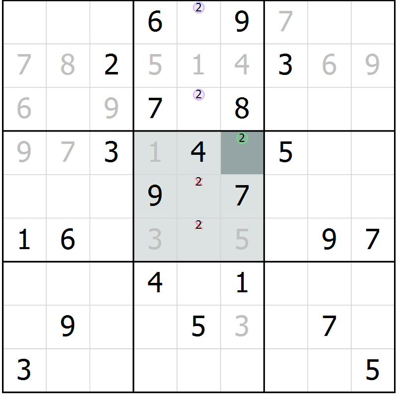 Position des candidats pour la solution de la Gr 3 page 6 du magazine de sudoku Virtuose n° 118