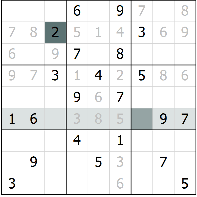 Position des candidats pour la solution de la Gr 3 page 6 du magazine de sudoku Virtuose n° 118