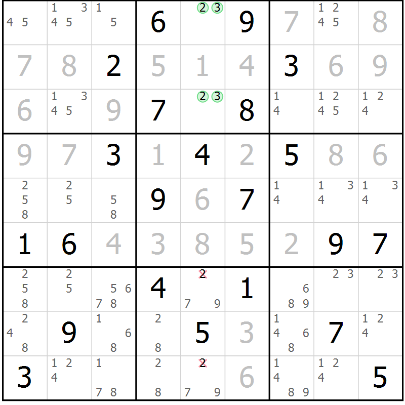 Position des candidats pour la solution de la Gr 3 page 6 du magazine de sudoku Virtuose n° 118