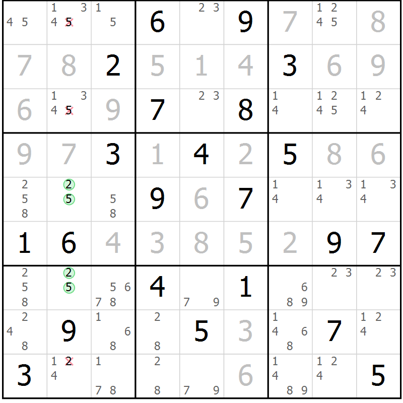 Position des candidats pour la solution de la Gr 3 page 6 du magazine de sudoku Virtuose n° 118