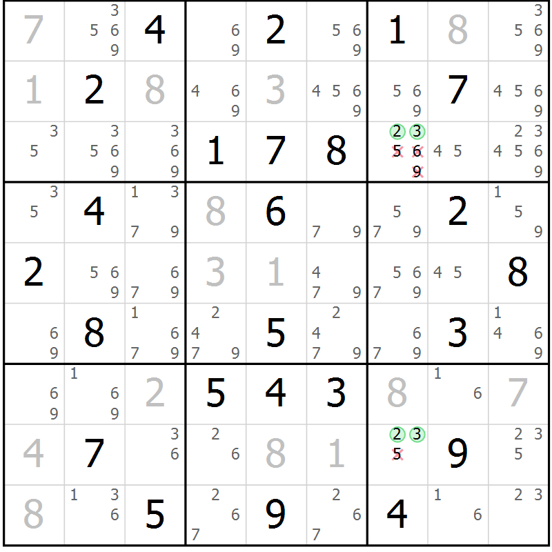Position des candidats pour la solution de la Gr 30 page 33 du magazine de sudoku Virtuose n° 118