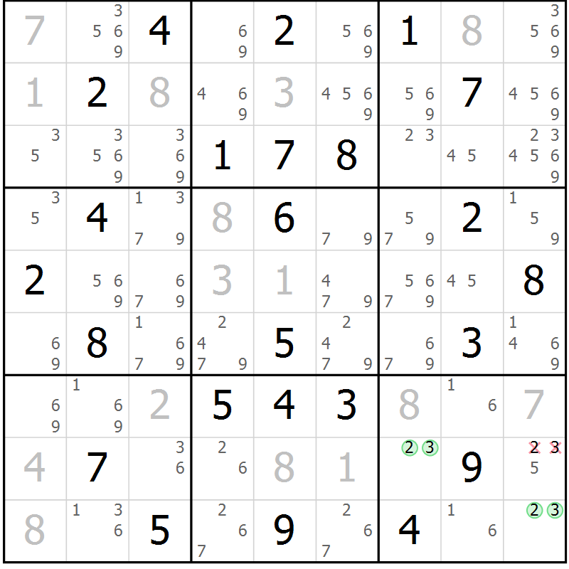 Position des candidats pour la solution de la Gr 30 page 33 du magazine de sudoku Virtuose n° 118