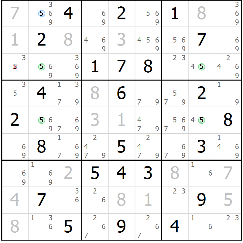 Position des candidats pour la solution de la Gr 30 page 33 du magazine de sudoku Virtuose n° 118