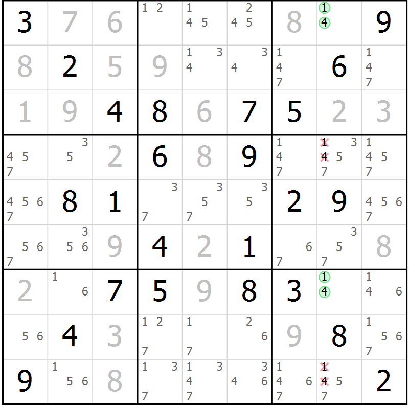 Position des candidats pour la solution de la Gr 31 page 34 du magazine de sudoku Virtuose n° 118