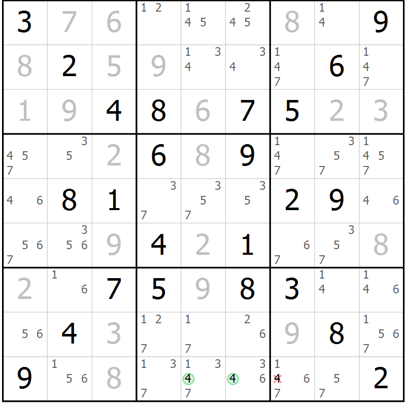 Position des candidats pour la solution de la Gr 31 page 34 du magazine de sudoku Virtuose n° 118