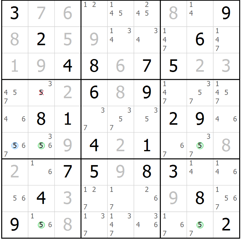 Position des candidats pour la solution de la Gr 31 page 34 du magazine de sudoku Virtuose n° 118