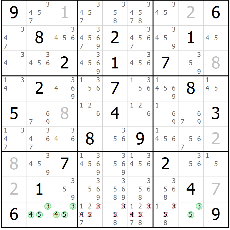 Position des candidats pour la solution de la Gr 32 page 35 du magazine de sudoku Virtuose n° 118