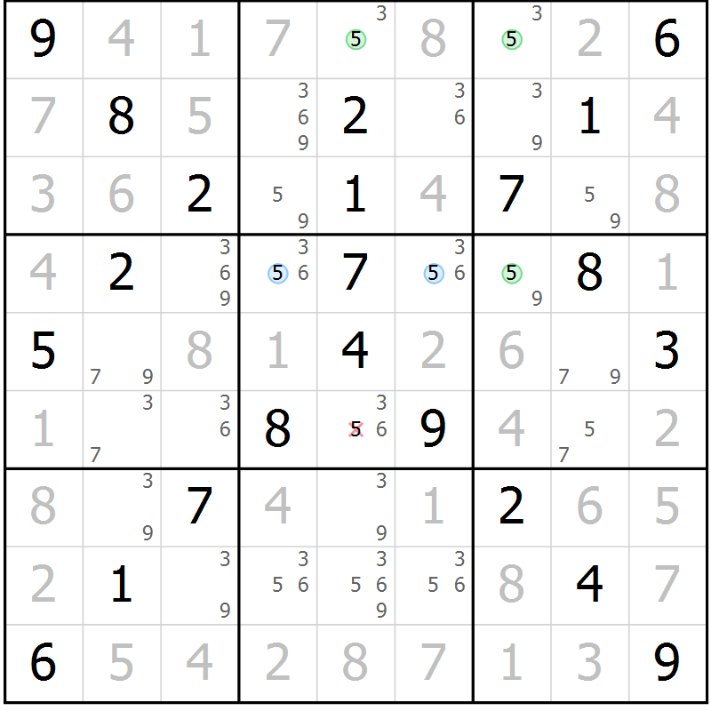 Position des candidats pour la solution de la Gr 32 page 35 du magazine de sudoku Virtuose n° 118