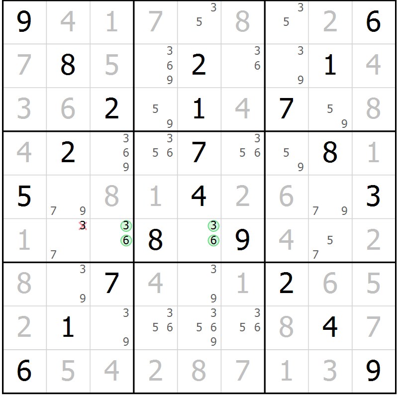 Position des candidats pour la solution de la Gr 32 page 35 du magazine de sudoku Virtuose n° 118