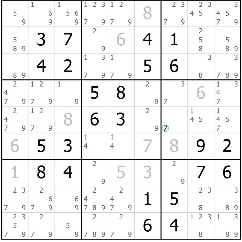 Position des candidats pour la solution de la Gr 33 page 36 du magazine de sudoku Virtuose n° 118
