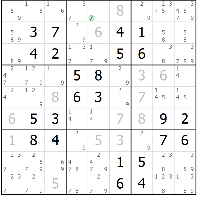 Position des candidats pour la solution de la Gr 33 page 36 du magazine de sudoku Virtuose n° 118