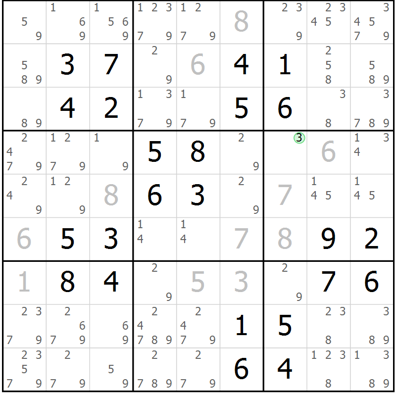 Position des candidats pour la solution de la Gr 33 page 36 du magazine de sudoku Virtuose n° 118